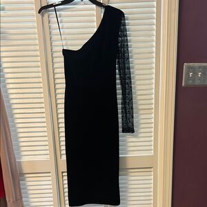 SHEIN Black One-Shoulder Bodycon Dress with Sheer Mesh Sleeve